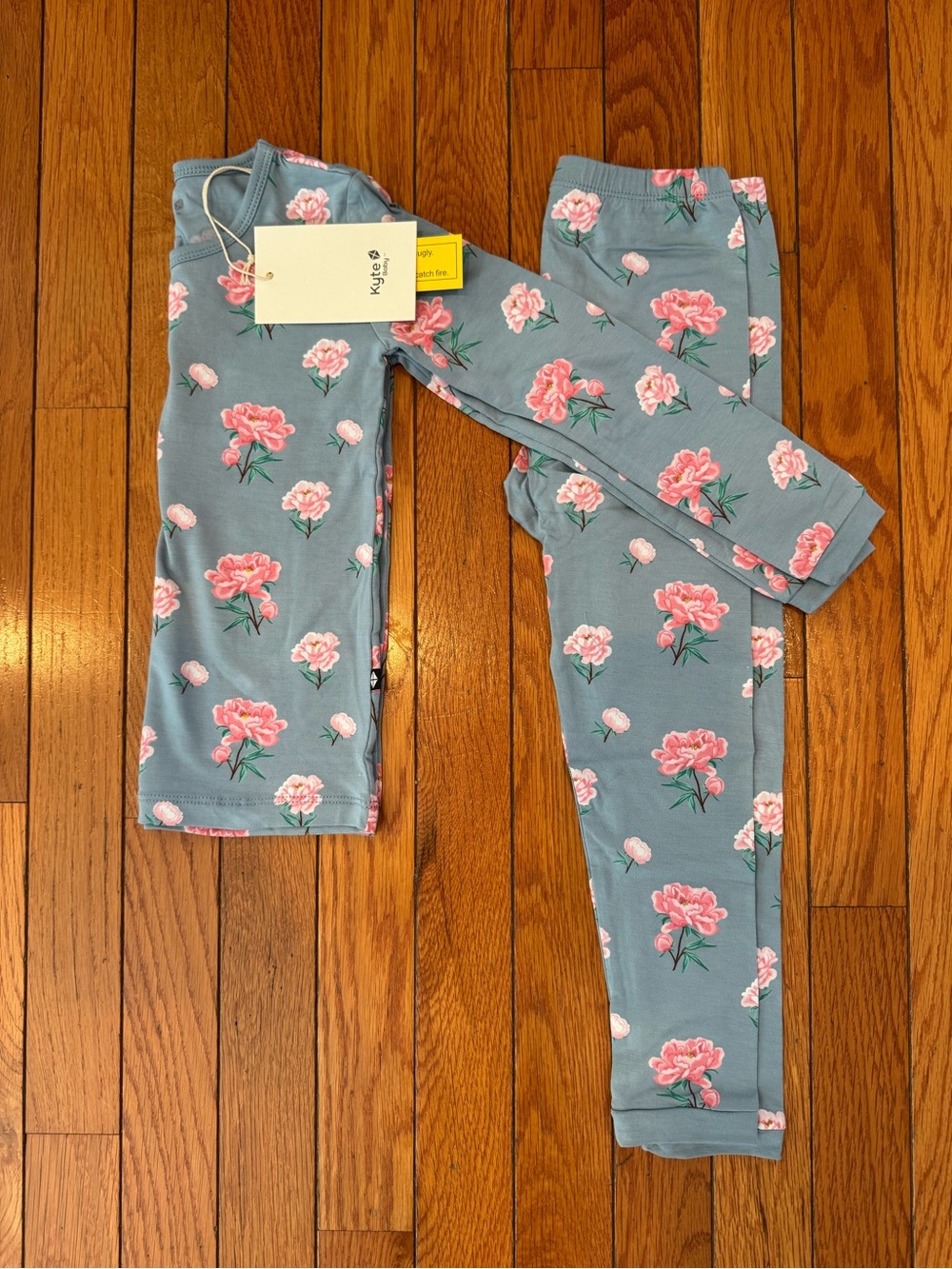 Kyte baby: Kids Floral Print Leggings - Blue with Pink Flowers